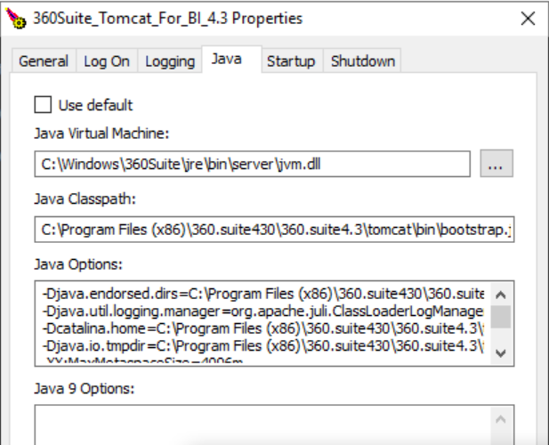 Tomcat configuration - Java tab, maximum memory pool